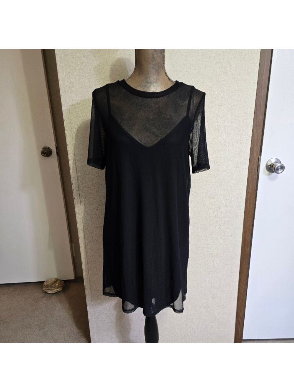 The Vintage Shop Large Sheer Mesh Black Tunic Dress Short Sleeve Party Grunge